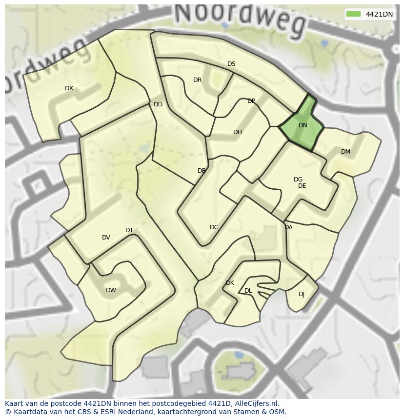 Afbeelding van het postcodegebied 4421 DN op de kaart.