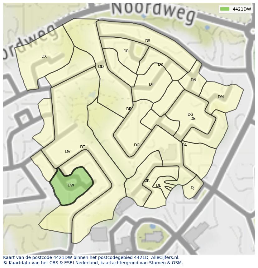 Afbeelding van het postcodegebied 4421 DW op de kaart.