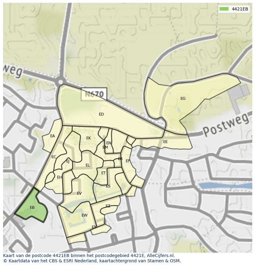 Afbeelding van het postcodegebied 4421 EB op de kaart.