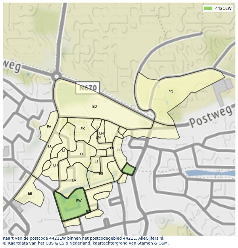 Afbeelding van het postcodegebied 4421 EW op de kaart.