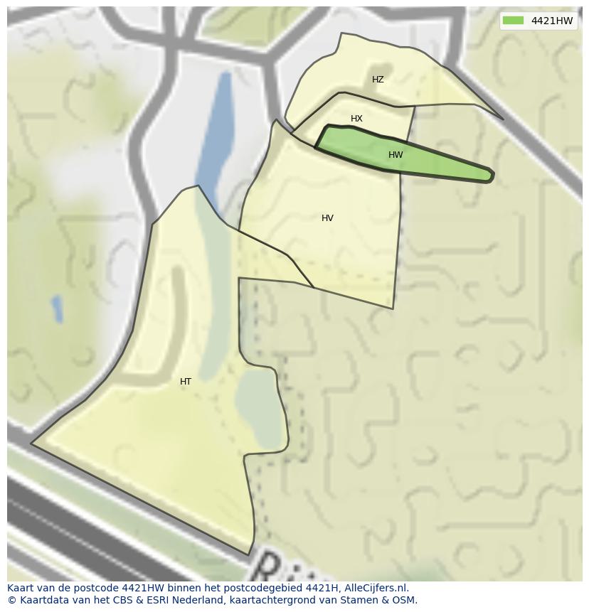 Afbeelding van het postcodegebied 4421 HW op de kaart.