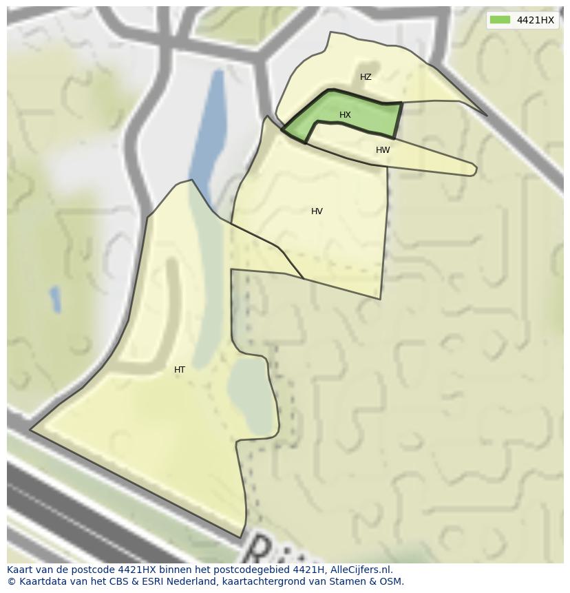 Afbeelding van het postcodegebied 4421 HX op de kaart.
