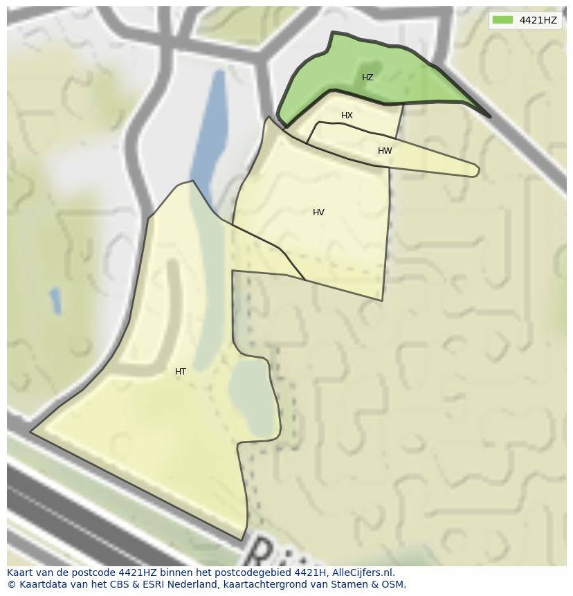 Afbeelding van het postcodegebied 4421 HZ op de kaart.