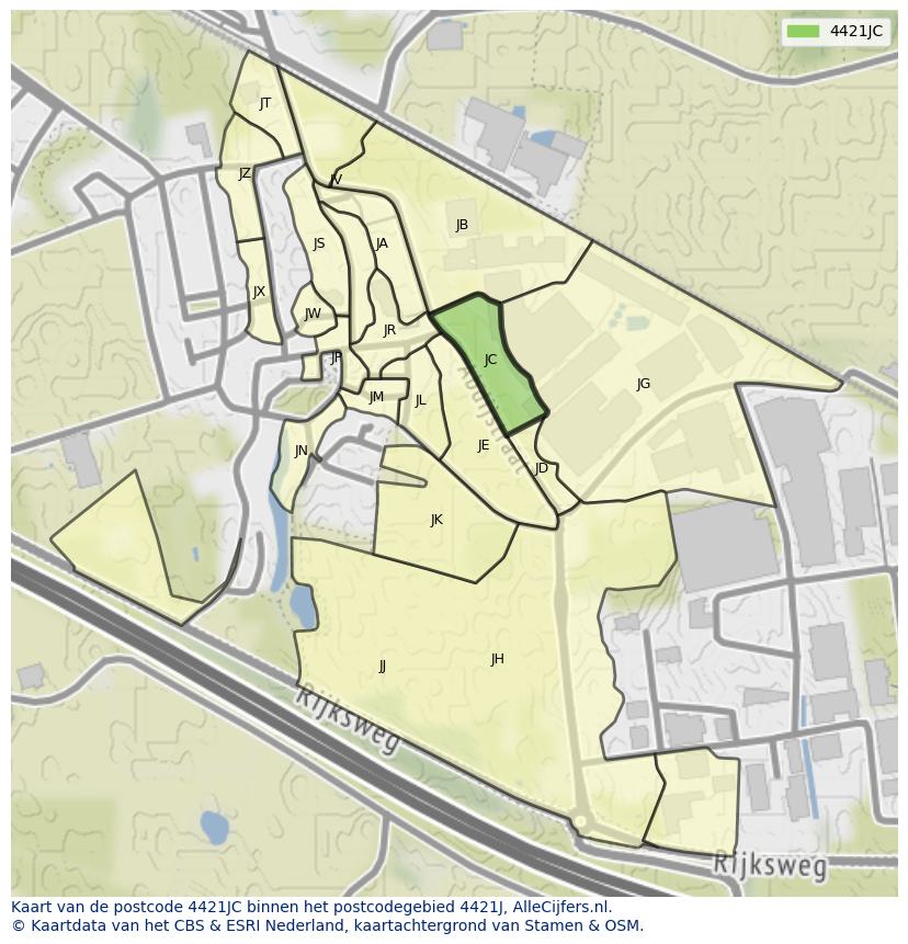 Afbeelding van het postcodegebied 4421 JC op de kaart.