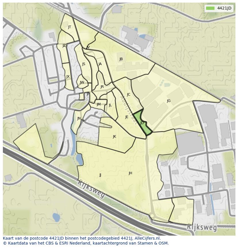 Afbeelding van het postcodegebied 4421 JD op de kaart.