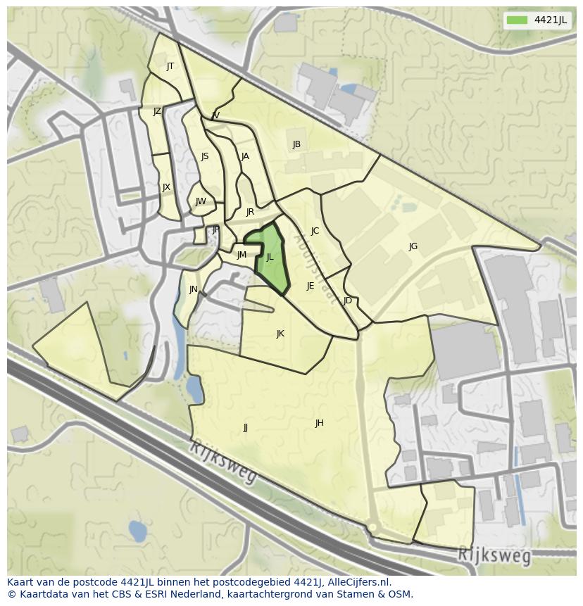 Afbeelding van het postcodegebied 4421 JL op de kaart.