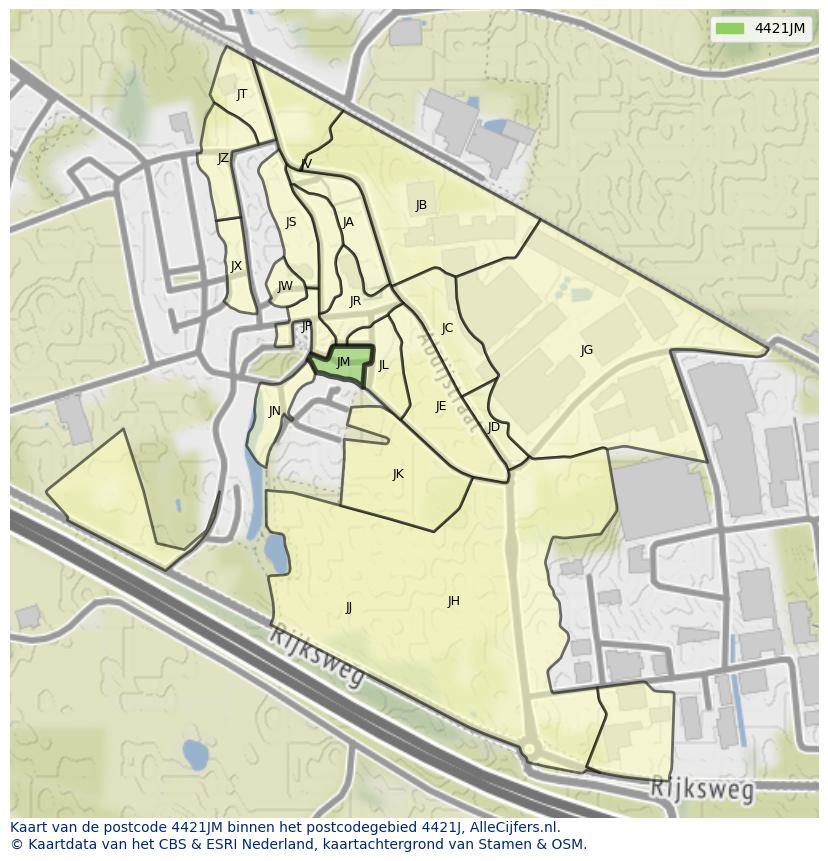 Afbeelding van het postcodegebied 4421 JM op de kaart.