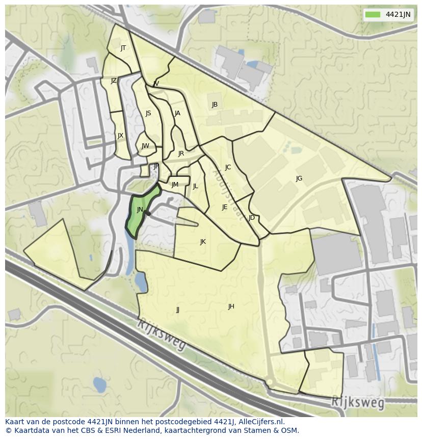 Afbeelding van het postcodegebied 4421 JN op de kaart.