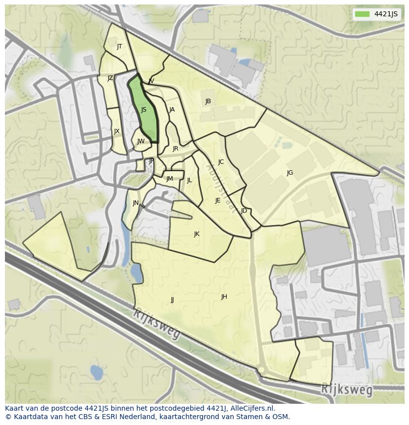 Afbeelding van het postcodegebied 4421 JS op de kaart.