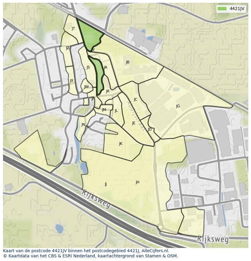 Afbeelding van het postcodegebied 4421 JV op de kaart.