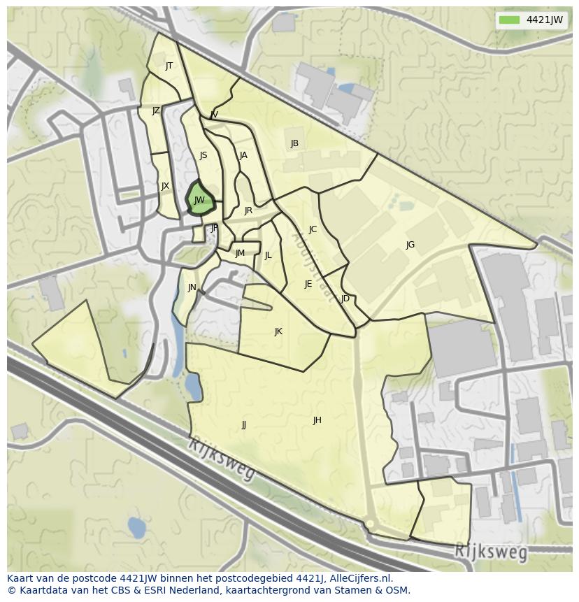 Afbeelding van het postcodegebied 4421 JW op de kaart.
