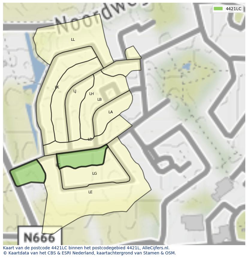 Afbeelding van het postcodegebied 4421 LC op de kaart.