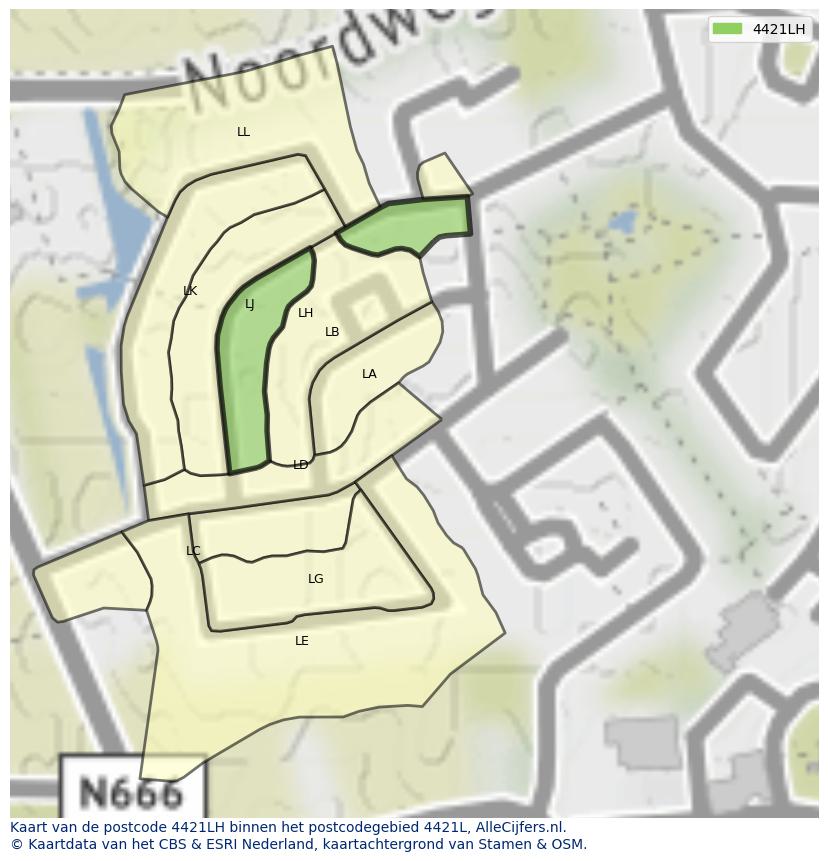 Afbeelding van het postcodegebied 4421 LH op de kaart.