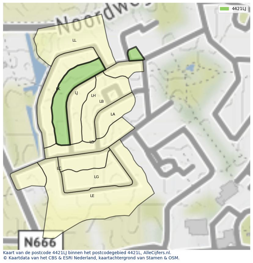 Afbeelding van het postcodegebied 4421 LJ op de kaart.