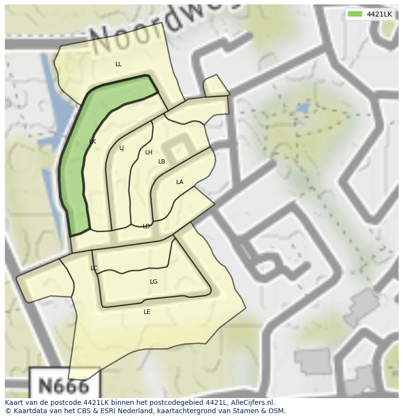 Afbeelding van het postcodegebied 4421 LK op de kaart.