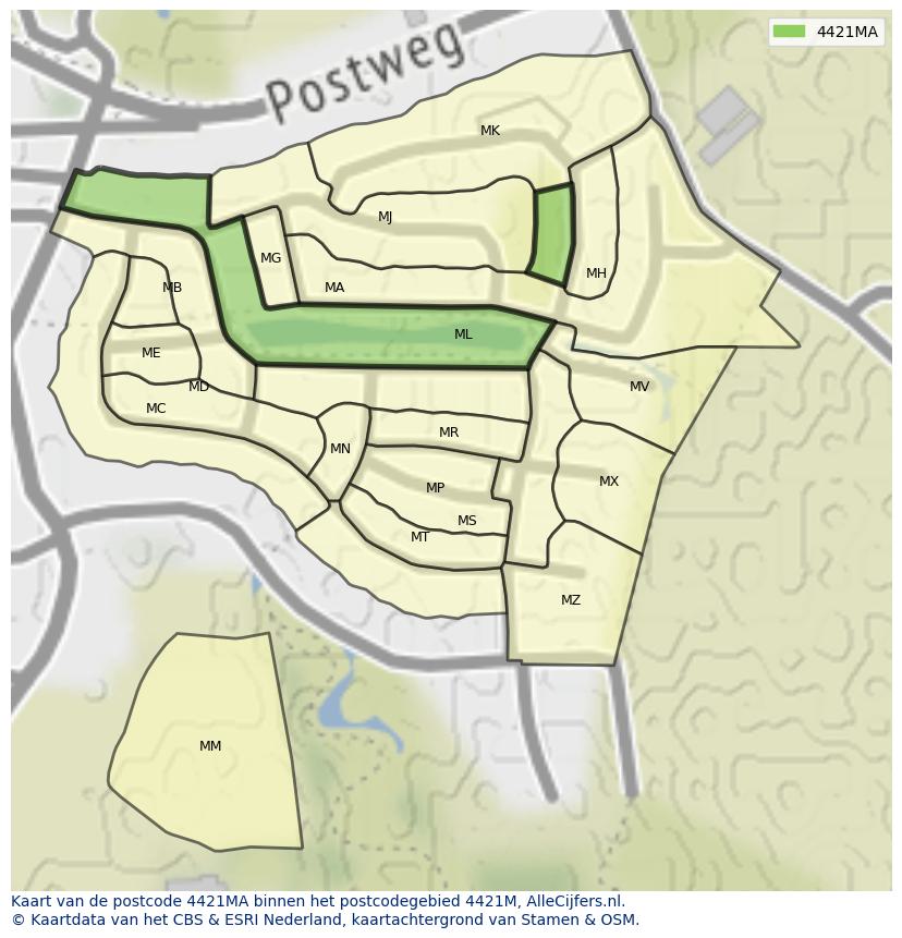 Afbeelding van het postcodegebied 4421 MA op de kaart.