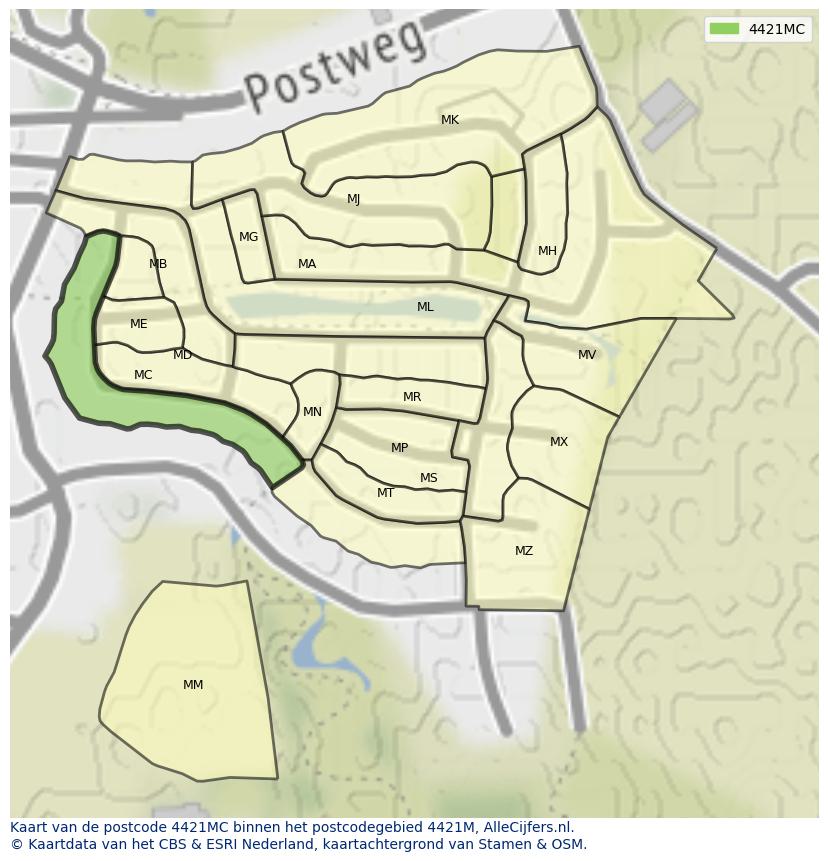 Afbeelding van het postcodegebied 4421 MC op de kaart.