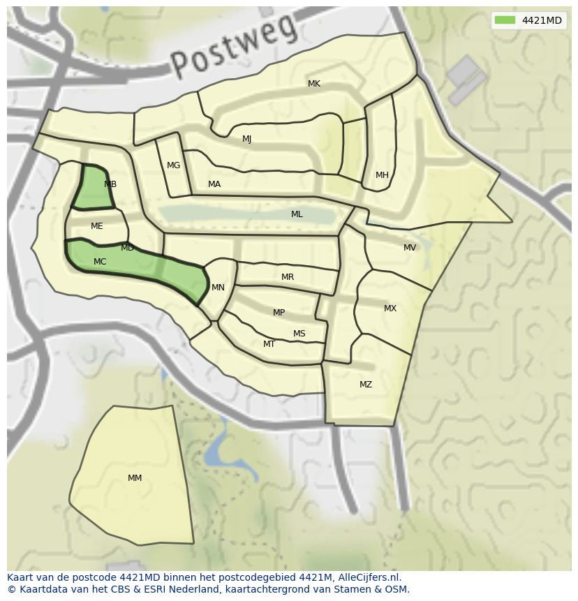 Afbeelding van het postcodegebied 4421 MD op de kaart.