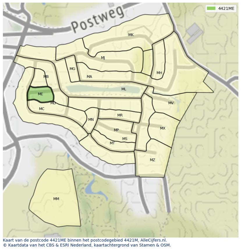 Afbeelding van het postcodegebied 4421 ME op de kaart.