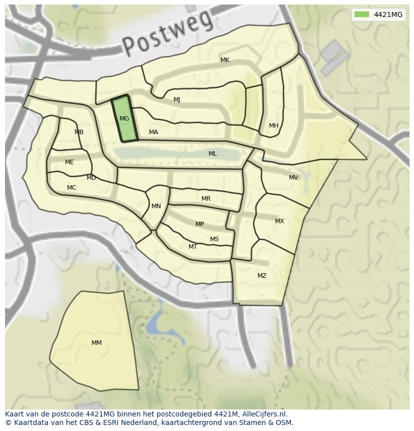 Afbeelding van het postcodegebied 4421 MG op de kaart.