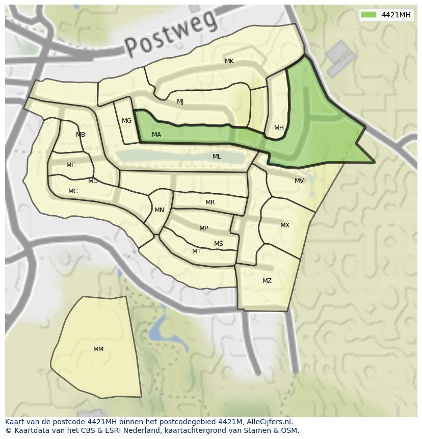 Afbeelding van het postcodegebied 4421 MH op de kaart.