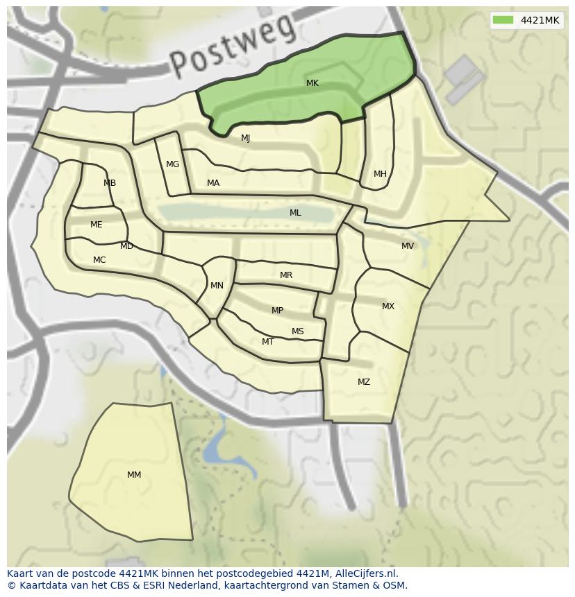 Afbeelding van het postcodegebied 4421 MK op de kaart.