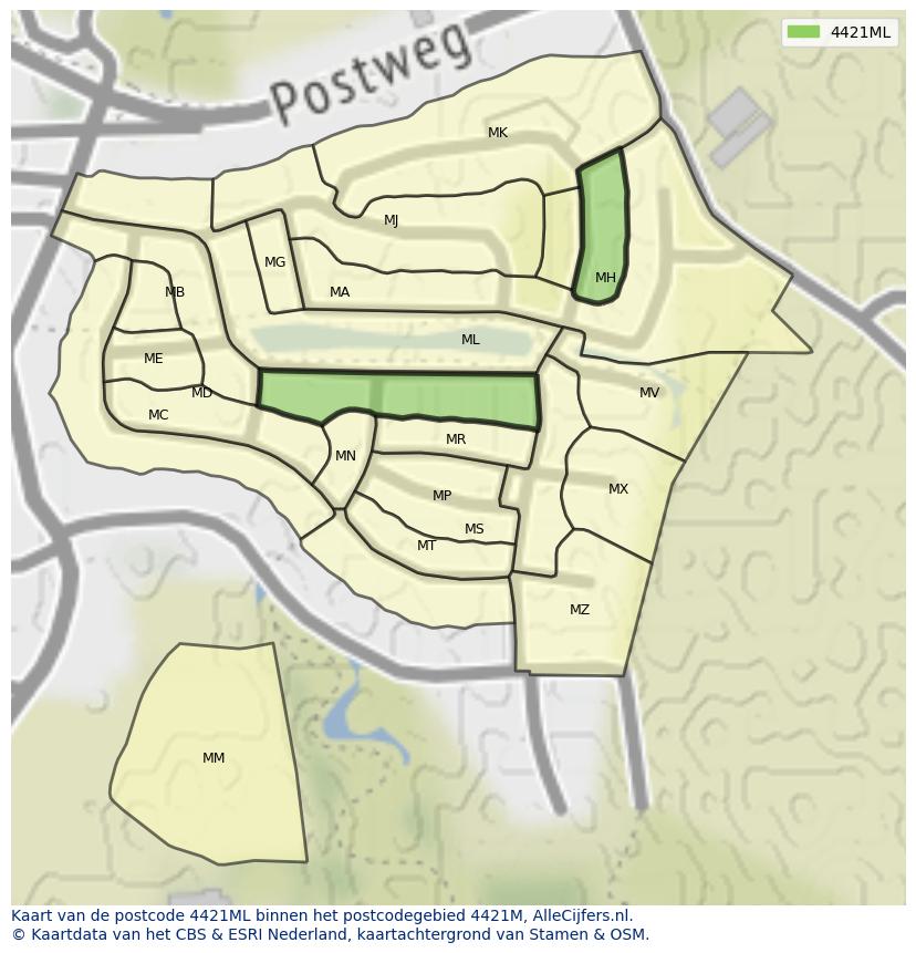 Afbeelding van het postcodegebied 4421 ML op de kaart.