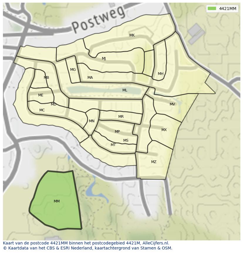 Afbeelding van het postcodegebied 4421 MM op de kaart.