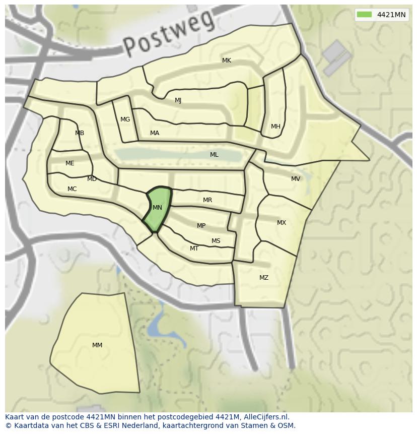 Afbeelding van het postcodegebied 4421 MN op de kaart.