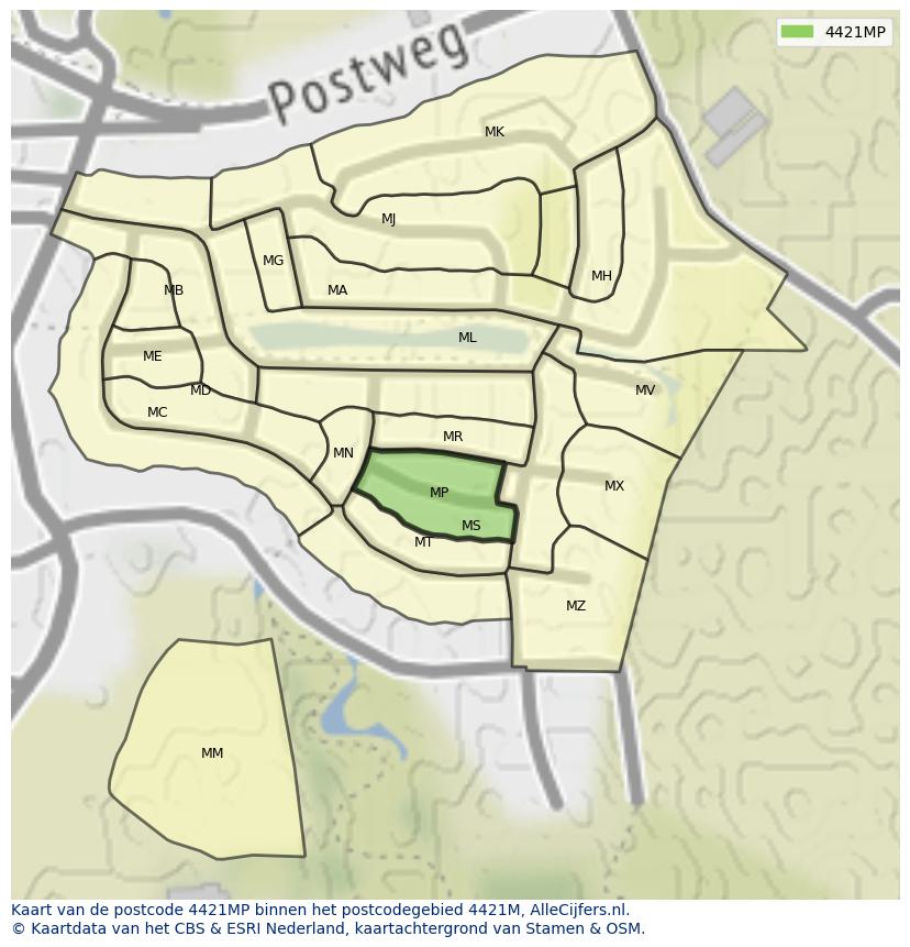 Afbeelding van het postcodegebied 4421 MP op de kaart.