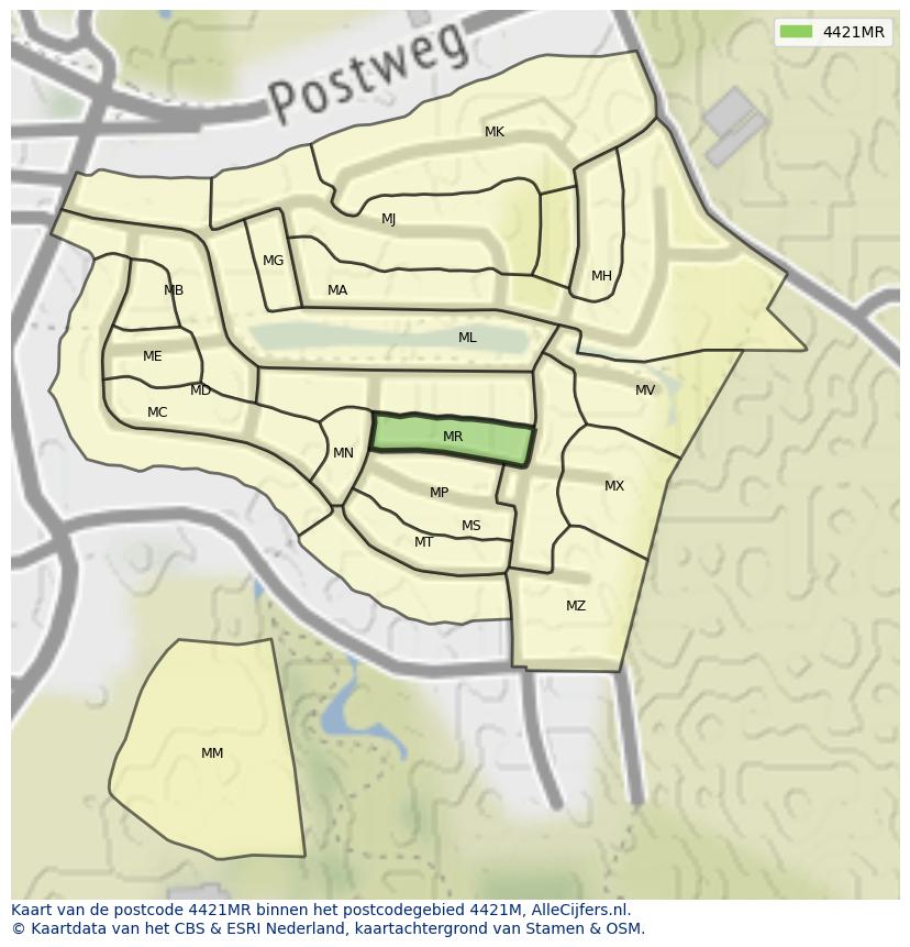 Afbeelding van het postcodegebied 4421 MR op de kaart.