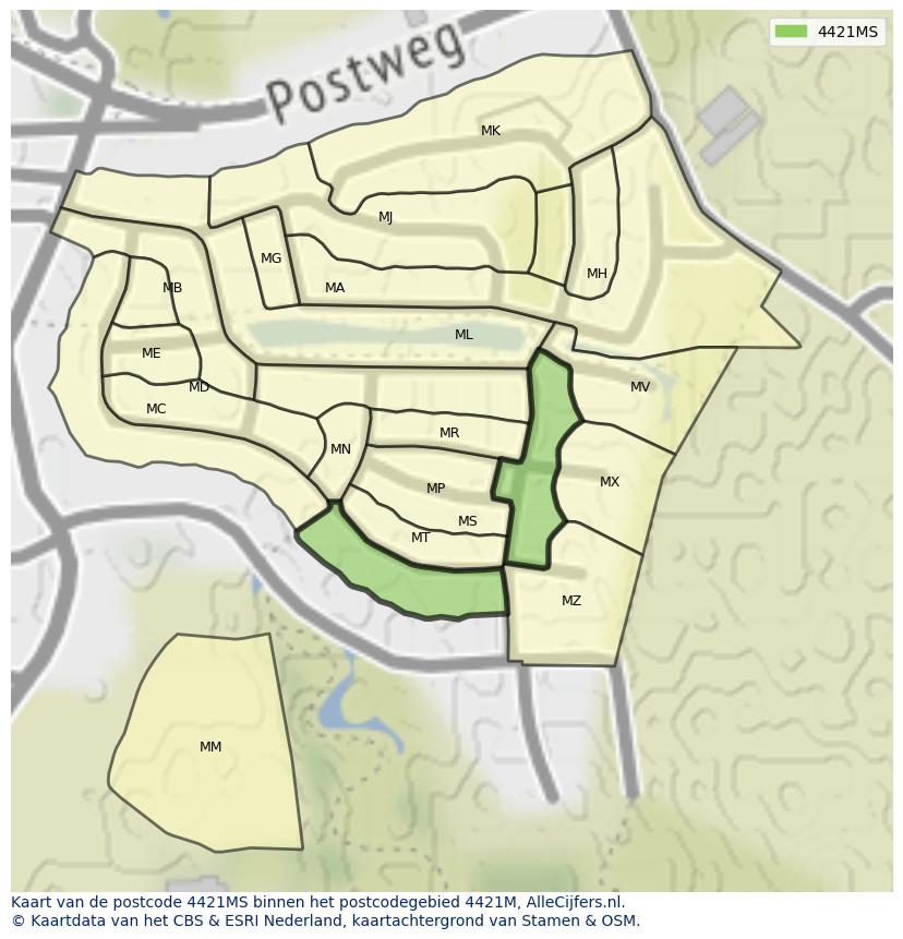 Afbeelding van het postcodegebied 4421 MS op de kaart.