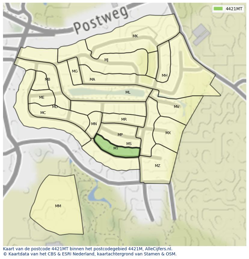 Afbeelding van het postcodegebied 4421 MT op de kaart.