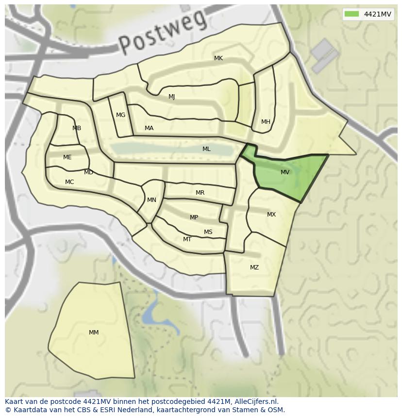 Afbeelding van het postcodegebied 4421 MV op de kaart.