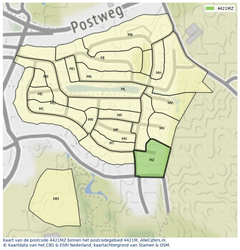 Afbeelding van het postcodegebied 4421 MZ op de kaart.