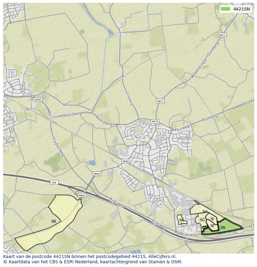 Afbeelding van het postcodegebied 4421 SN op de kaart.