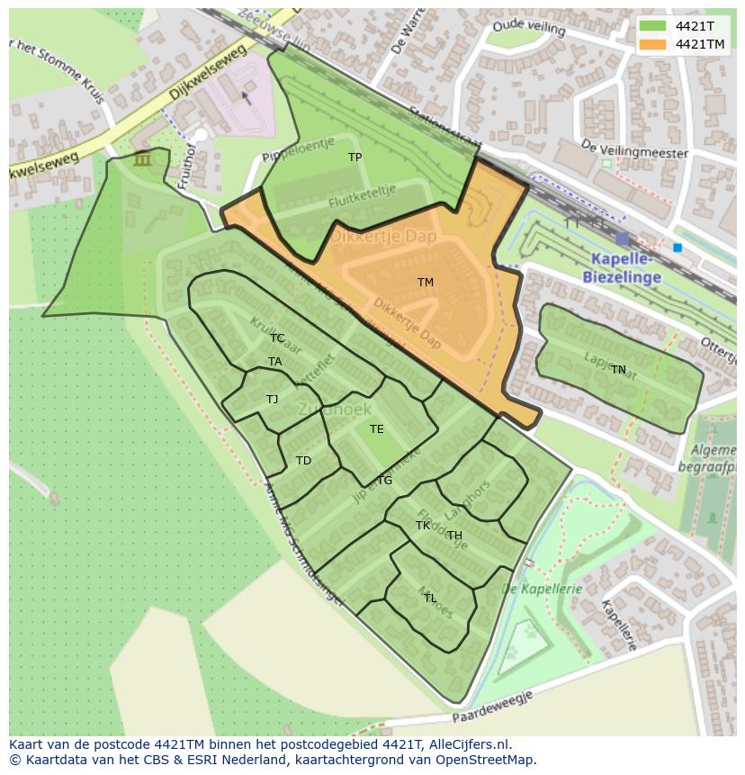 Afbeelding van het postcodegebied 4421 TM op de kaart.
