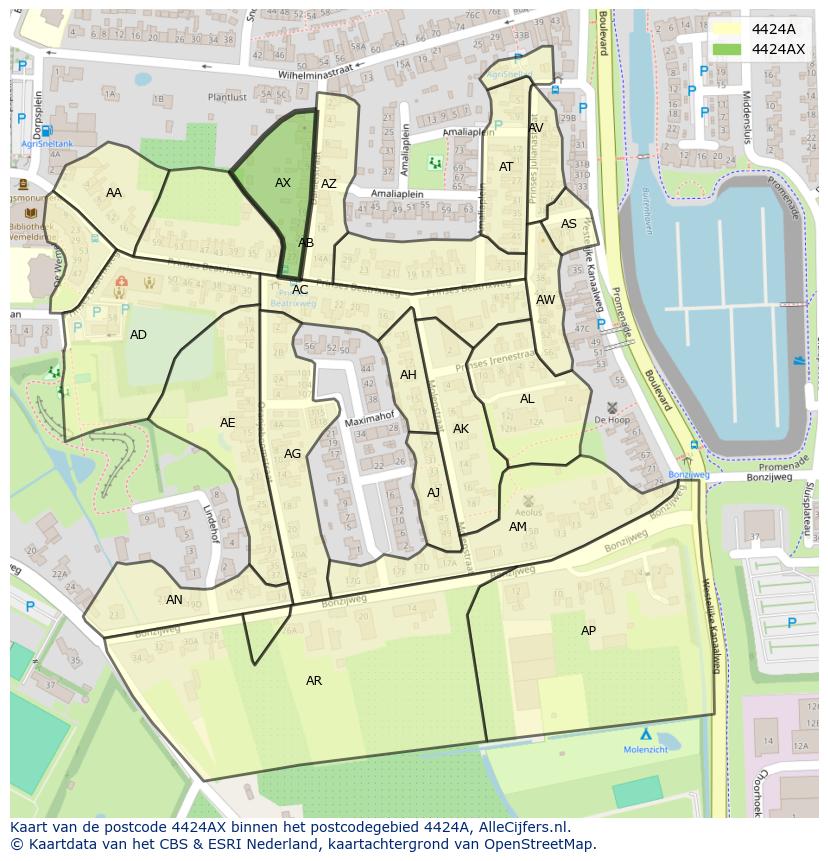 Afbeelding van het postcodegebied 4424 AX op de kaart.