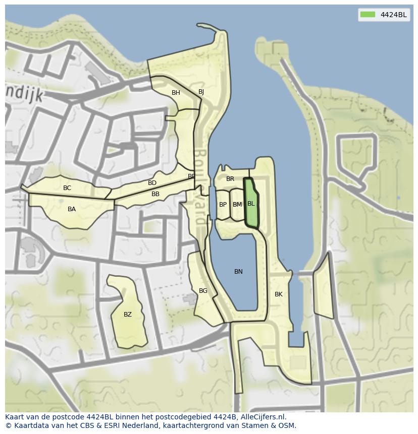 Afbeelding van het postcodegebied 4424 BL op de kaart.