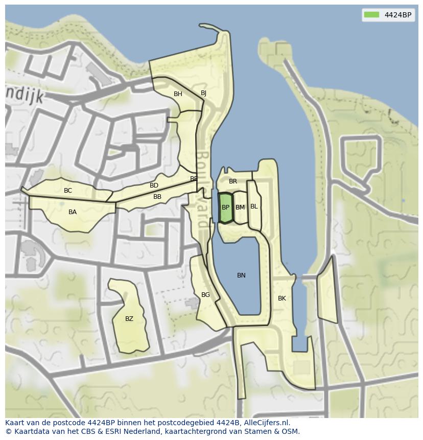 Afbeelding van het postcodegebied 4424 BP op de kaart.