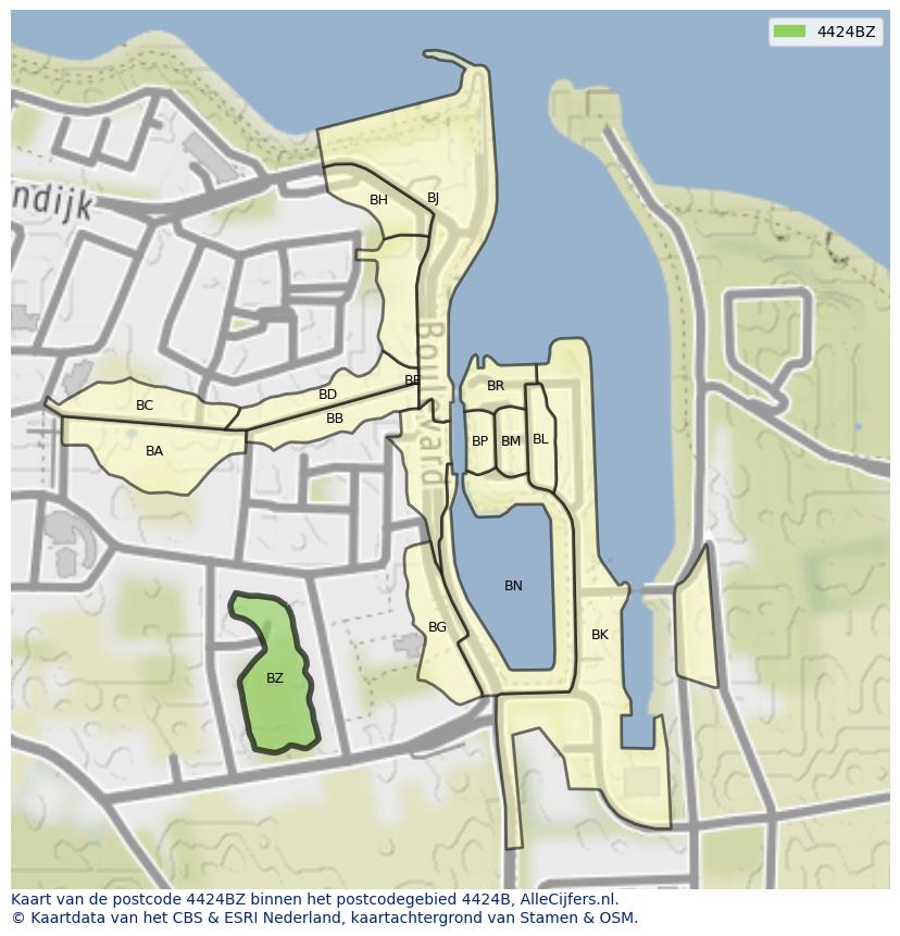 Afbeelding van het postcodegebied 4424 BZ op de kaart.