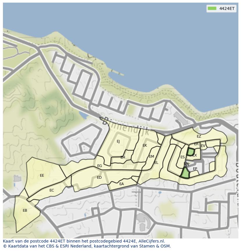 Afbeelding van het postcodegebied 4424 ET op de kaart.