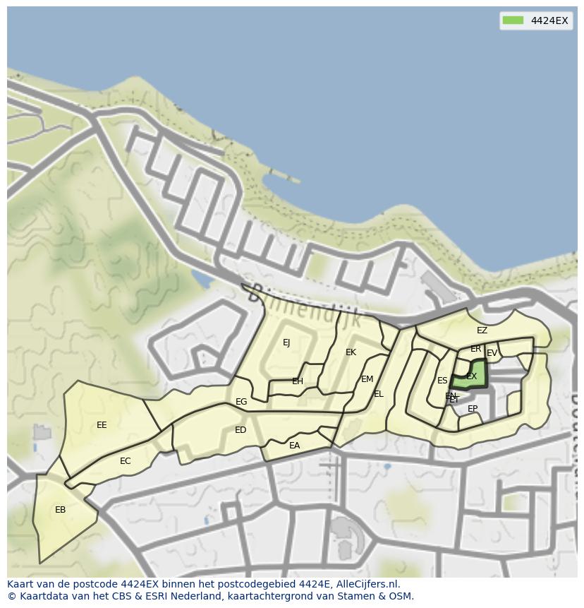 Afbeelding van het postcodegebied 4424 EX op de kaart.