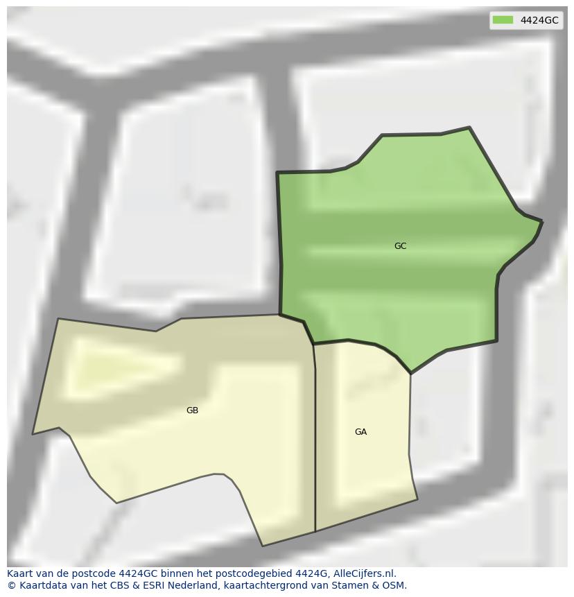 Afbeelding van het postcodegebied 4424 GC op de kaart.