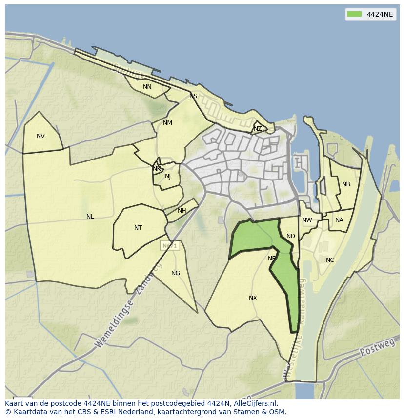 Afbeelding van het postcodegebied 4424 NE op de kaart.
