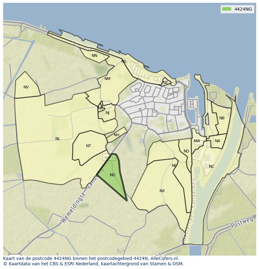 Afbeelding van het postcodegebied 4424 NG op de kaart.