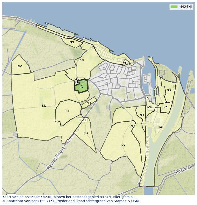 Afbeelding van het postcodegebied 4424 NJ op de kaart.