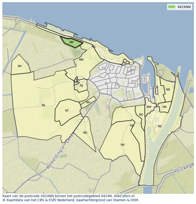 Afbeelding van het postcodegebied 4424 NN op de kaart.