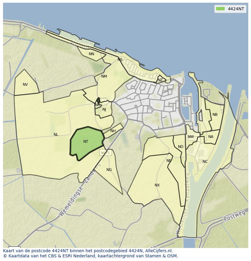 Afbeelding van het postcodegebied 4424 NT op de kaart.