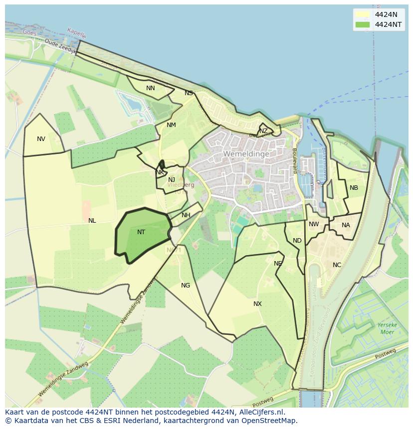 Afbeelding van het postcodegebied 4424 NT op de kaart.